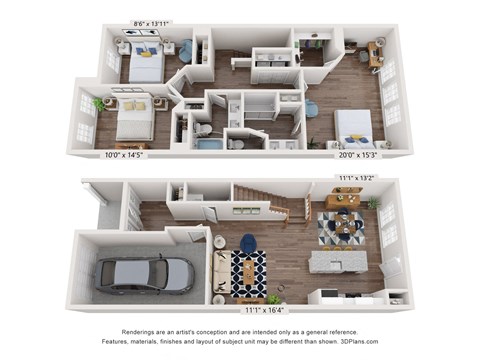 Floor plan for 3 beds, 2.5 baths, 1600 sqft